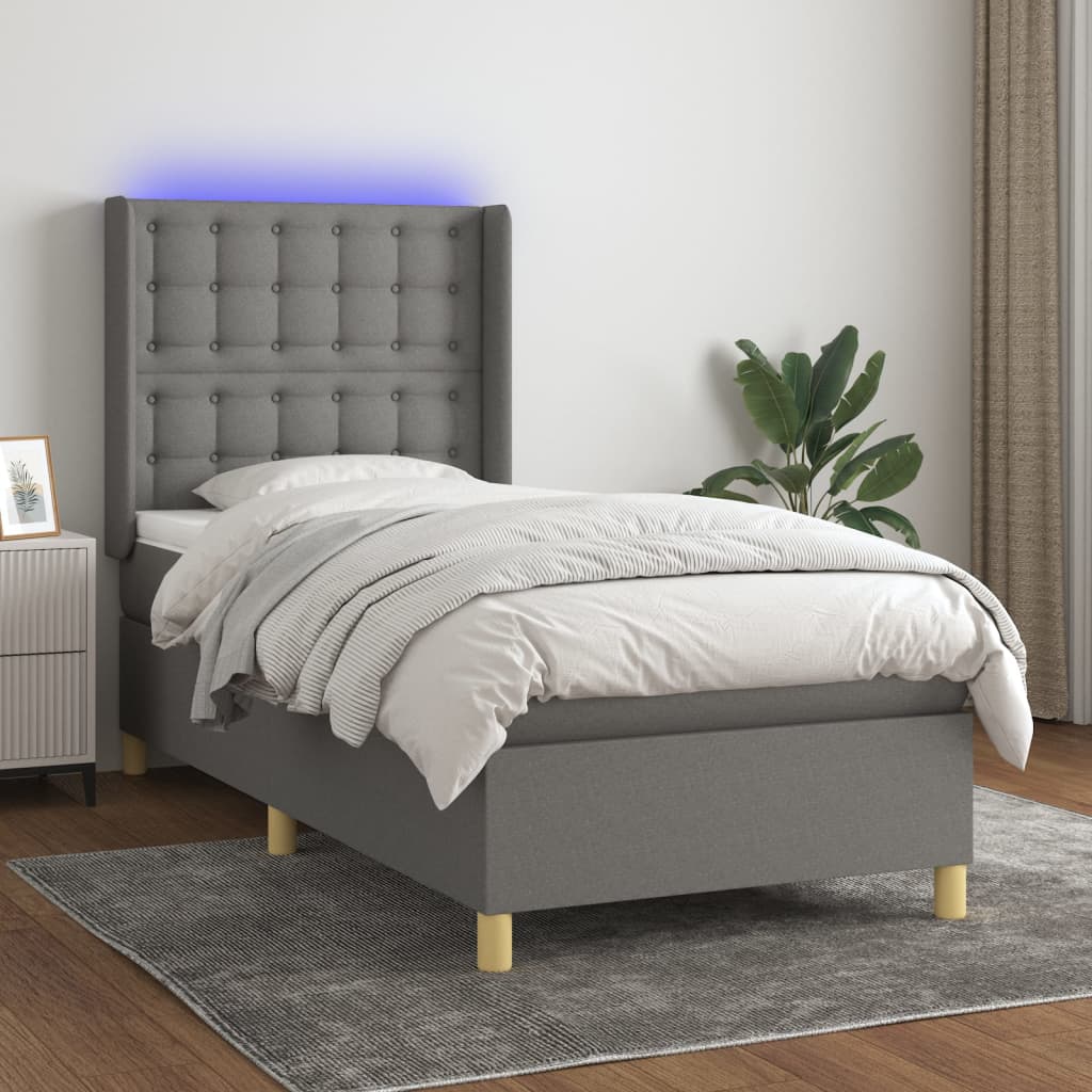 JUNG Vida Boxspringbett mit Matratze & LED Dunkelgrau 90x190 cm Stoff