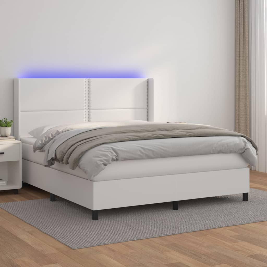JUNG Vida Boxspringbett mit Matratze & LED Weiß 180x200 cm Kunstleder
