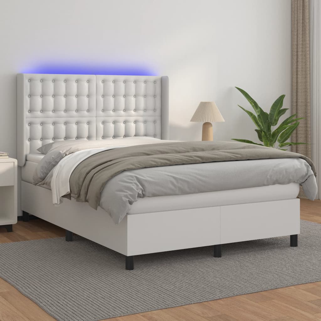 JUNG Vida Boxspringbett mit Matratze & LED Weiß 140x200 cm Kunstleder