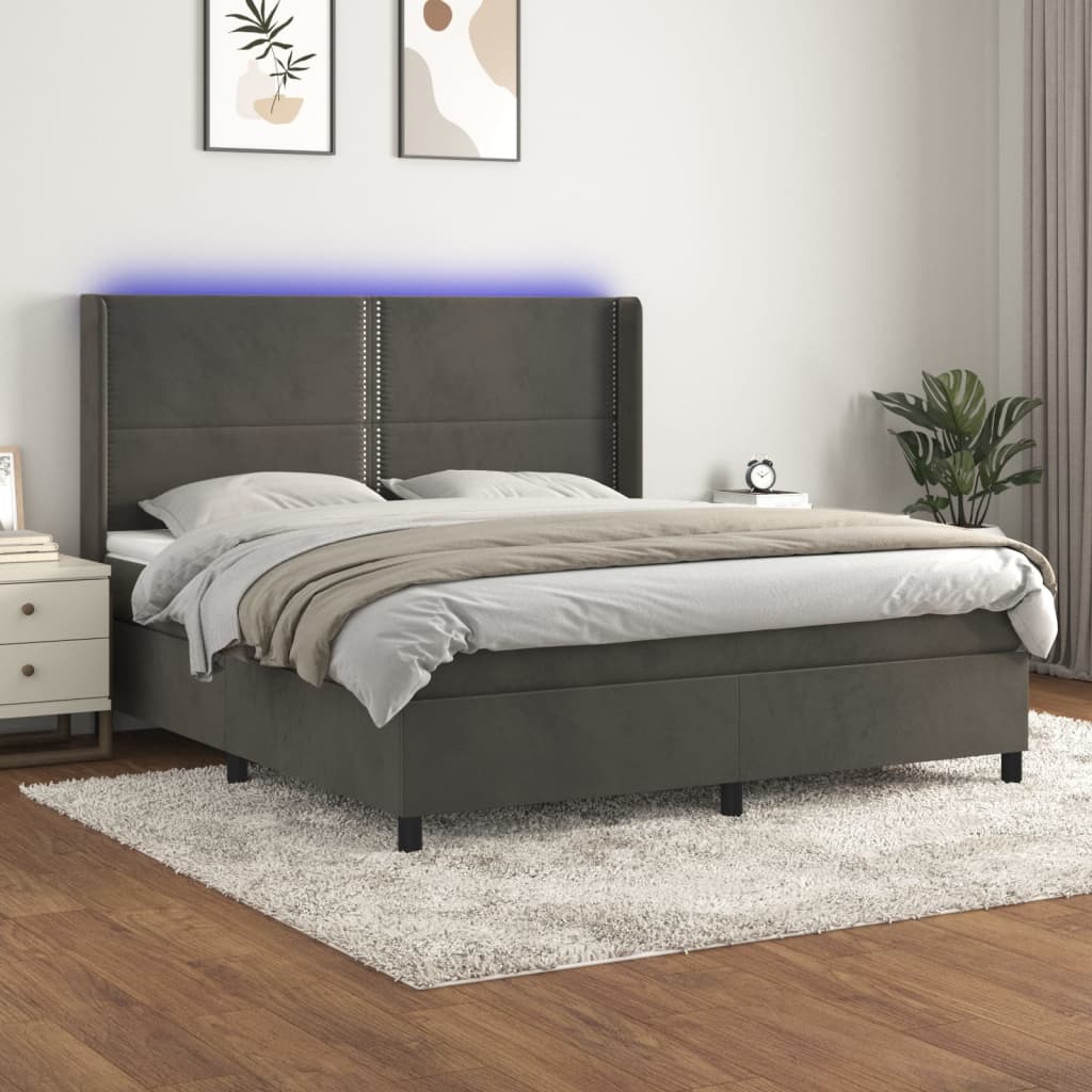JUNG Vida Boxspringbett mit Matratze & LED Dunkelgrau 180x200 cm Samt