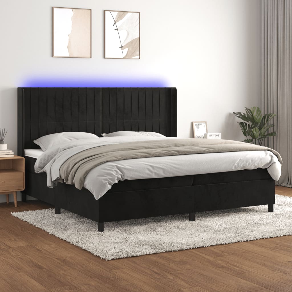 JUNG Vida Boxspringbett mit Matratze & LED Schwarz 200x200 cm Samt