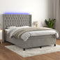 JUNG Vida Boxspringbett mit Matratze & LED Hellgrau 140x200 cm Samt