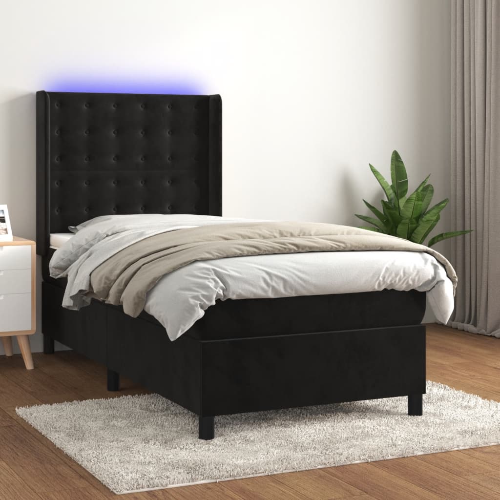 JUNG Vida Boxspringbett mit Matratze & LED Schwarz 90x200 cm Samt
