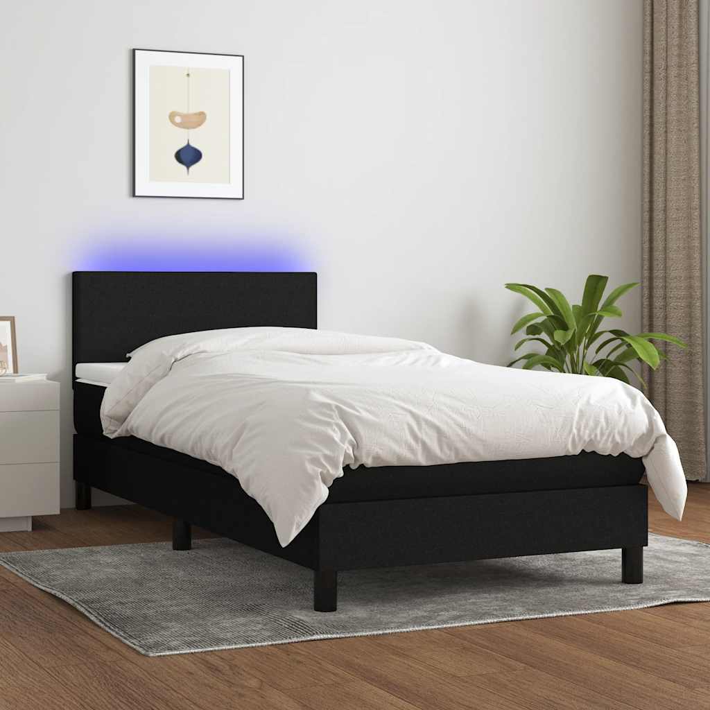 JUNG Vida Boxspringbett mit Matratze & LED Schwarz 100x200 cm Stoff