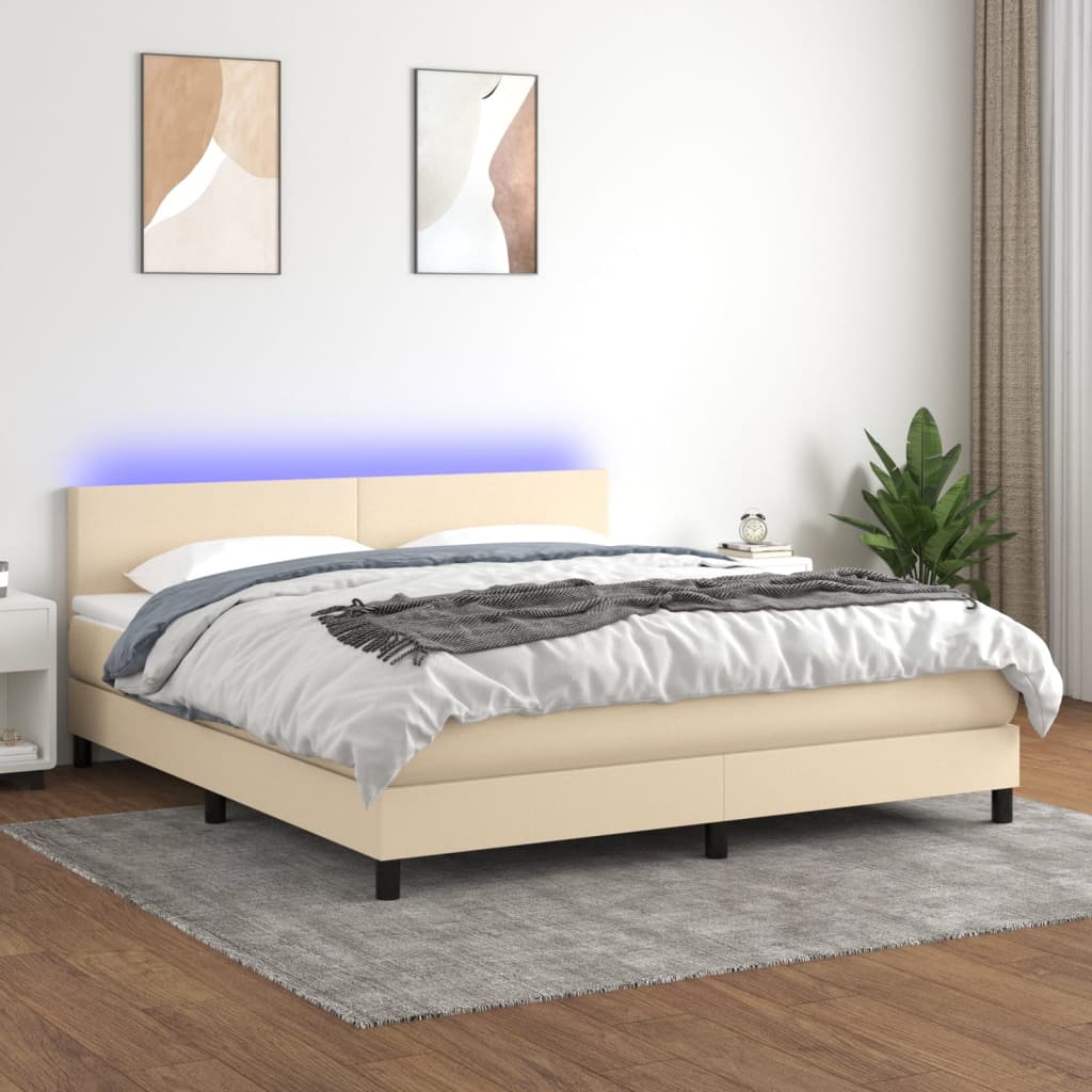JUNG Vida Boxspringbett mit Matratze & LED Creme 160x200 cm Stoff