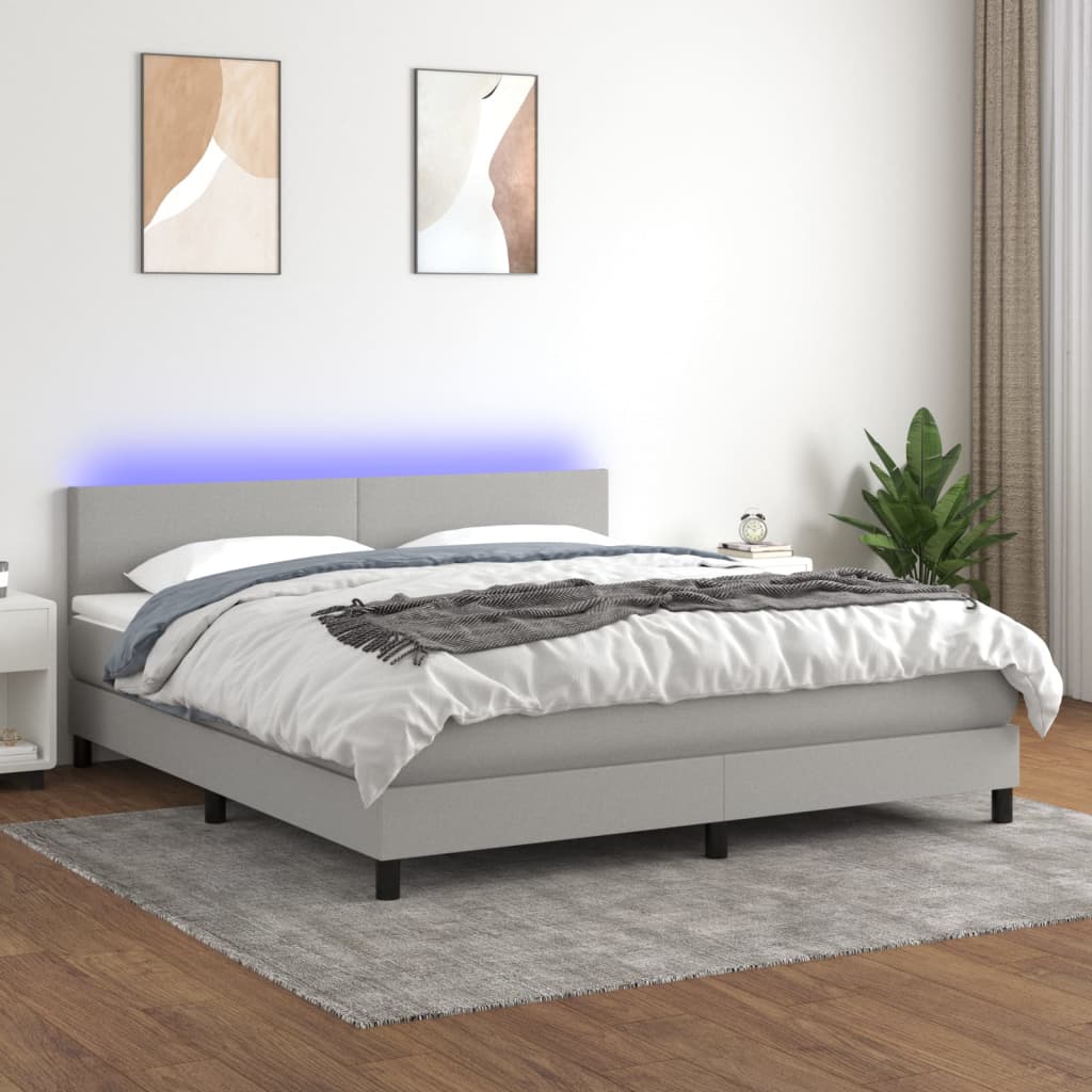 JUNG Vida Boxspringbett mit Matratze & LED Hellgrau 180x200 cm Stoff