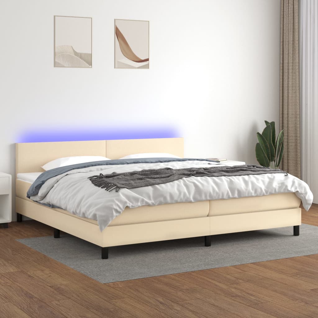 JUNG Vida Boxspringbett mit Matratze & LED Creme 200x200 cm Stoff