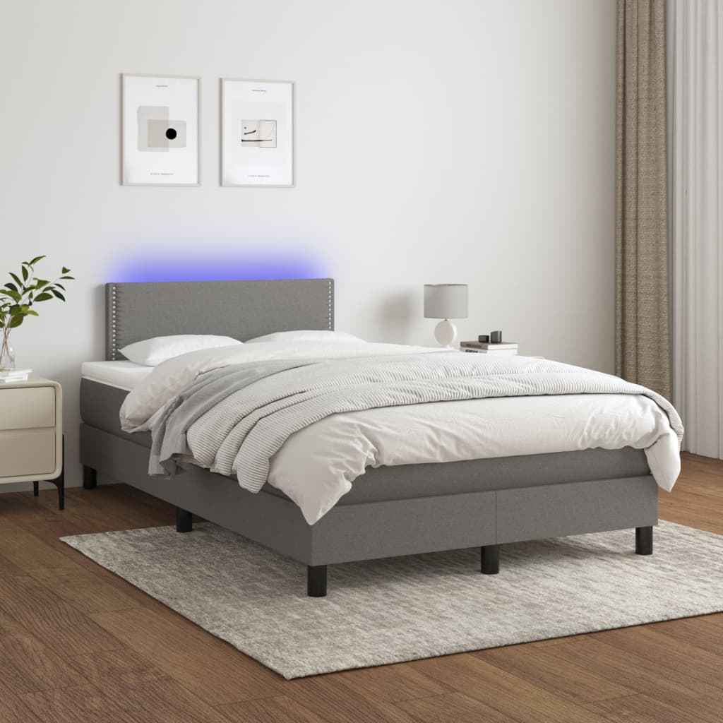 JUNG Vida Boxspringbett mit Matratze & LED Dunkelgrau 120x200 cm Stoff