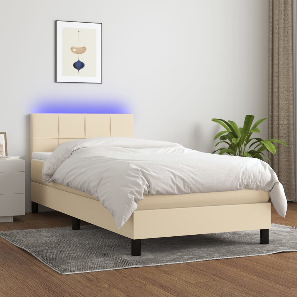 JUNG Vida Boxspringbett mit Matratze & LED Creme 100x200 cm Stoff