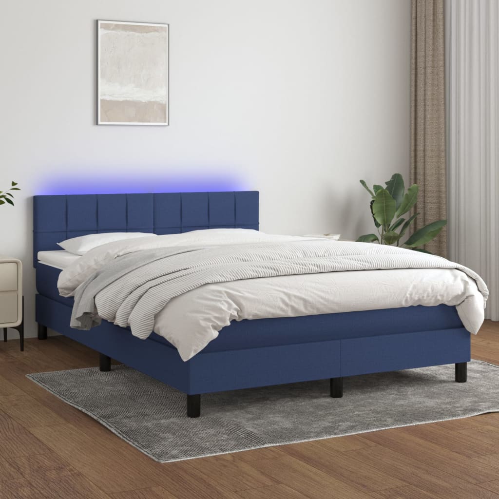JUNG Vida Boxspringbett mit Matratze & LED Blau 140x190 cm Stoff