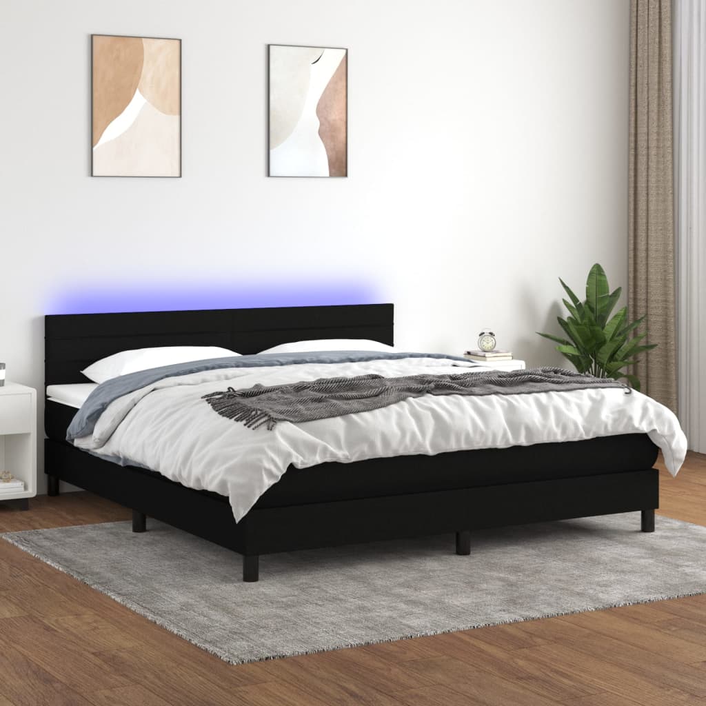JUNG Vida Boxspringbett mit Matratze & LED Schwarz 160x200 cm Stoff