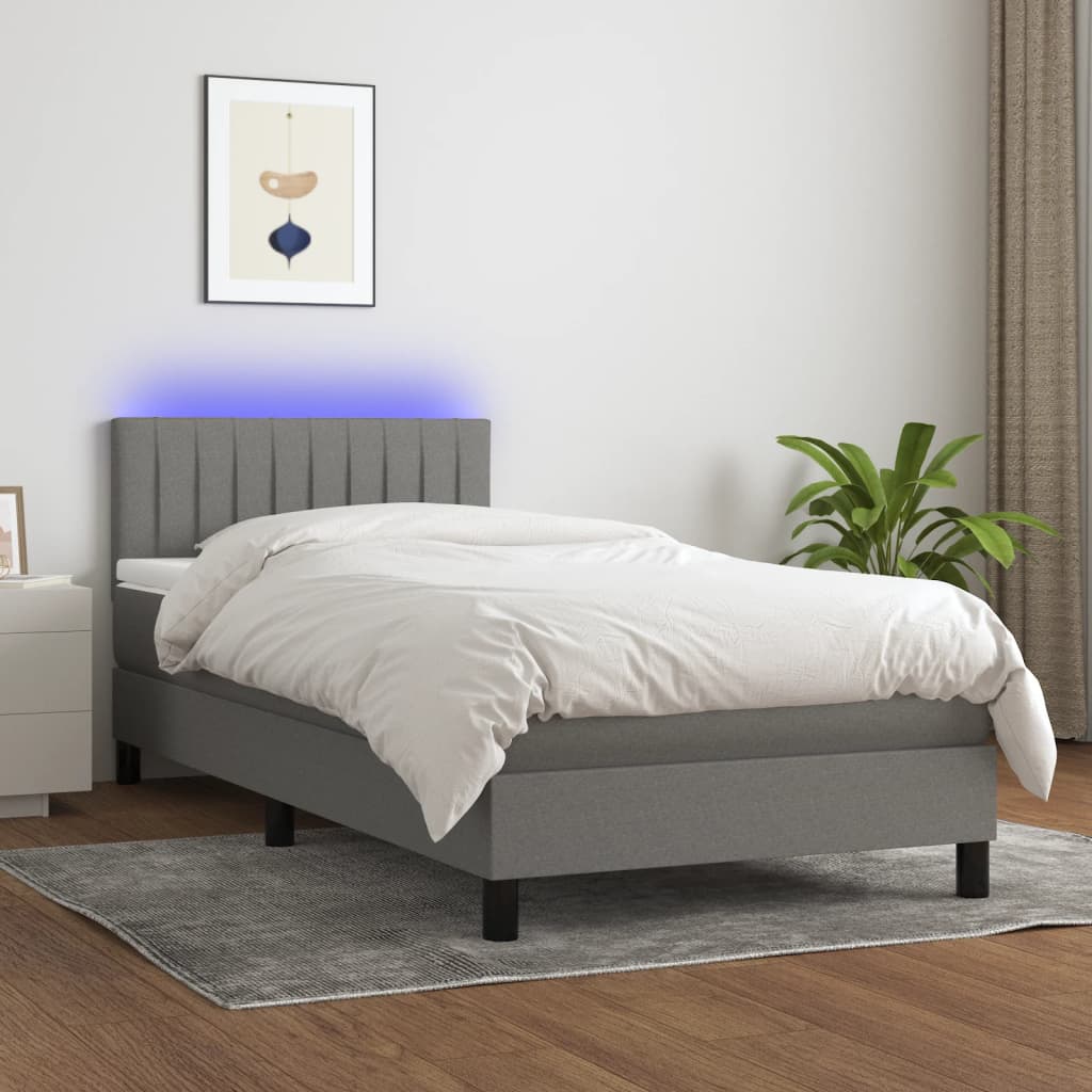 JUNG Vida Boxspringbett mit Matratze & LED Dunkelgrau 80x200 cm Stoff