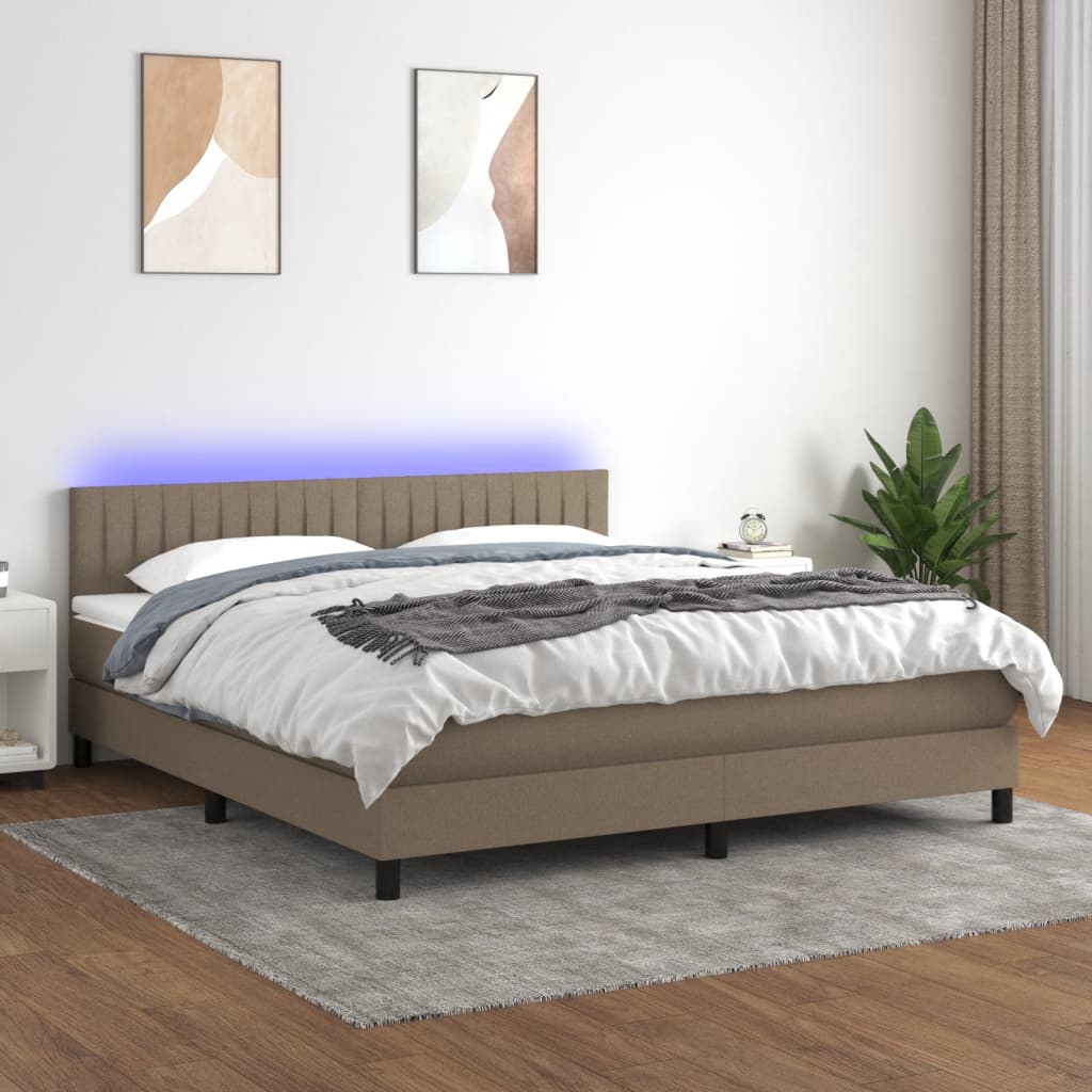 JUNG Vida Boxspringbett mit Matratze & LED Taupe 180x200 cm Stoff