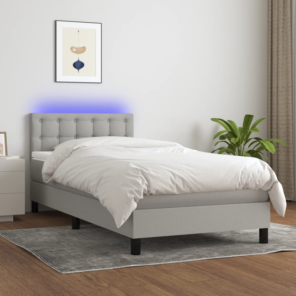 JUNG Vida Boxspringbett mit Matratze & LED Hellgrau 100x200 cm Stoff