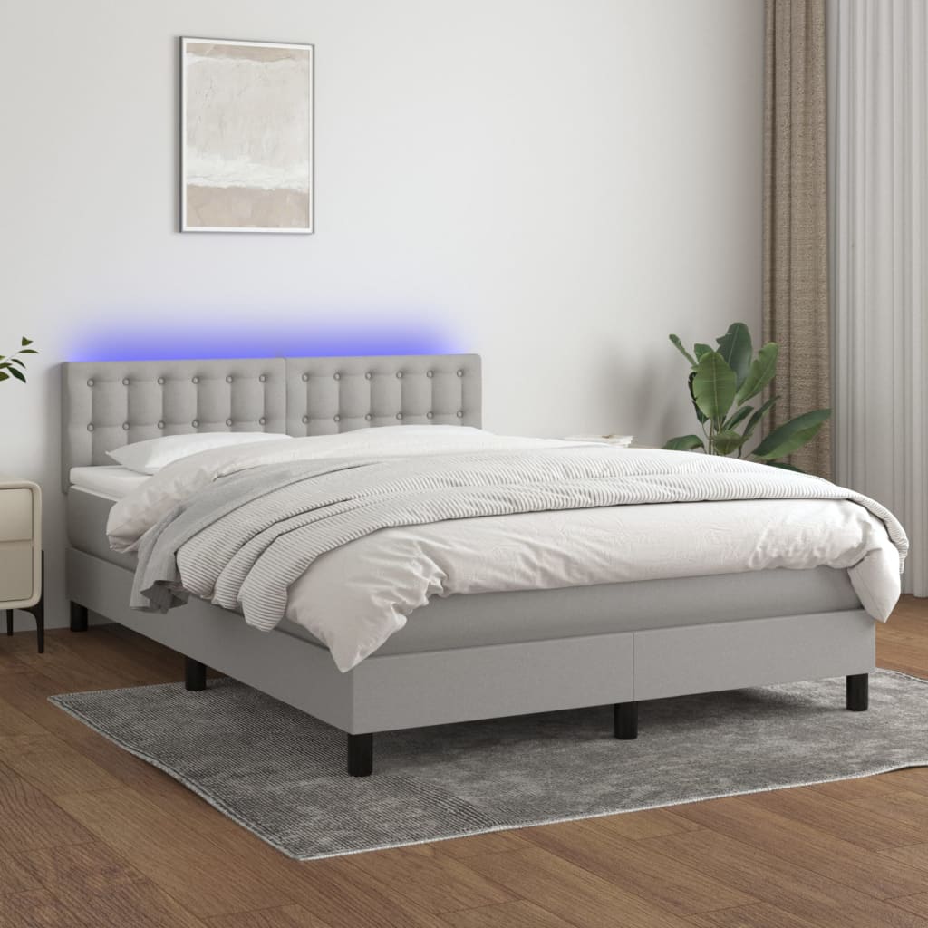 JUNG Vida Boxspringbett mit Matratze & LED Hellgrau 140x200 cm Stoff
