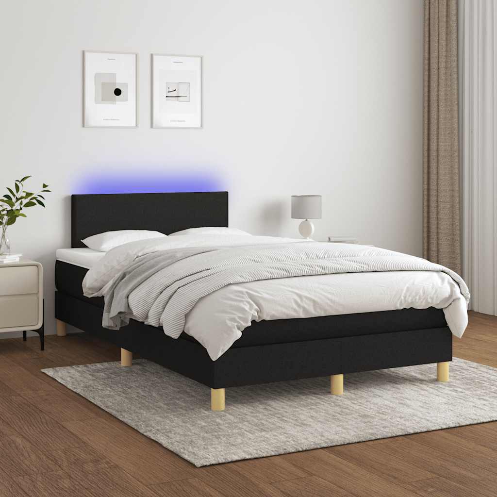 JUNG Vida Boxspringbett mit Matratze & LED Schwarz 120x200 cm Stoff