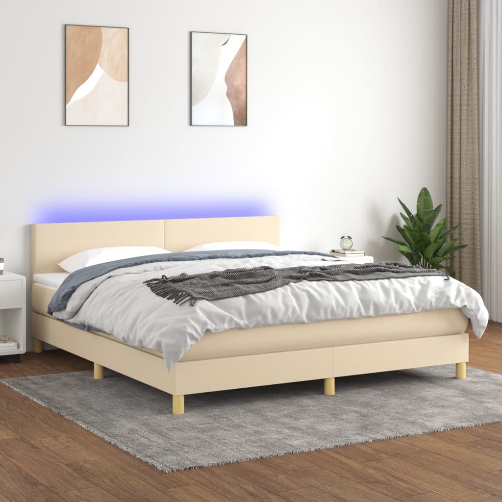 JUNG Vida Boxspringbett mit Matratze & LED Creme 180x200 cm Stoff