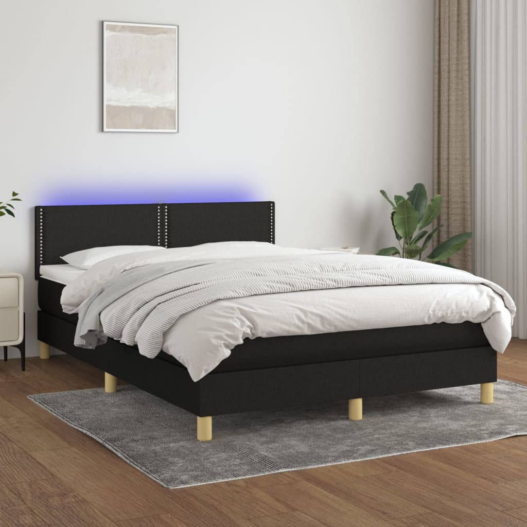 JUNG Vida Boxspringbett mit Matratze & LED Schwarz 140x190 cm Stoff