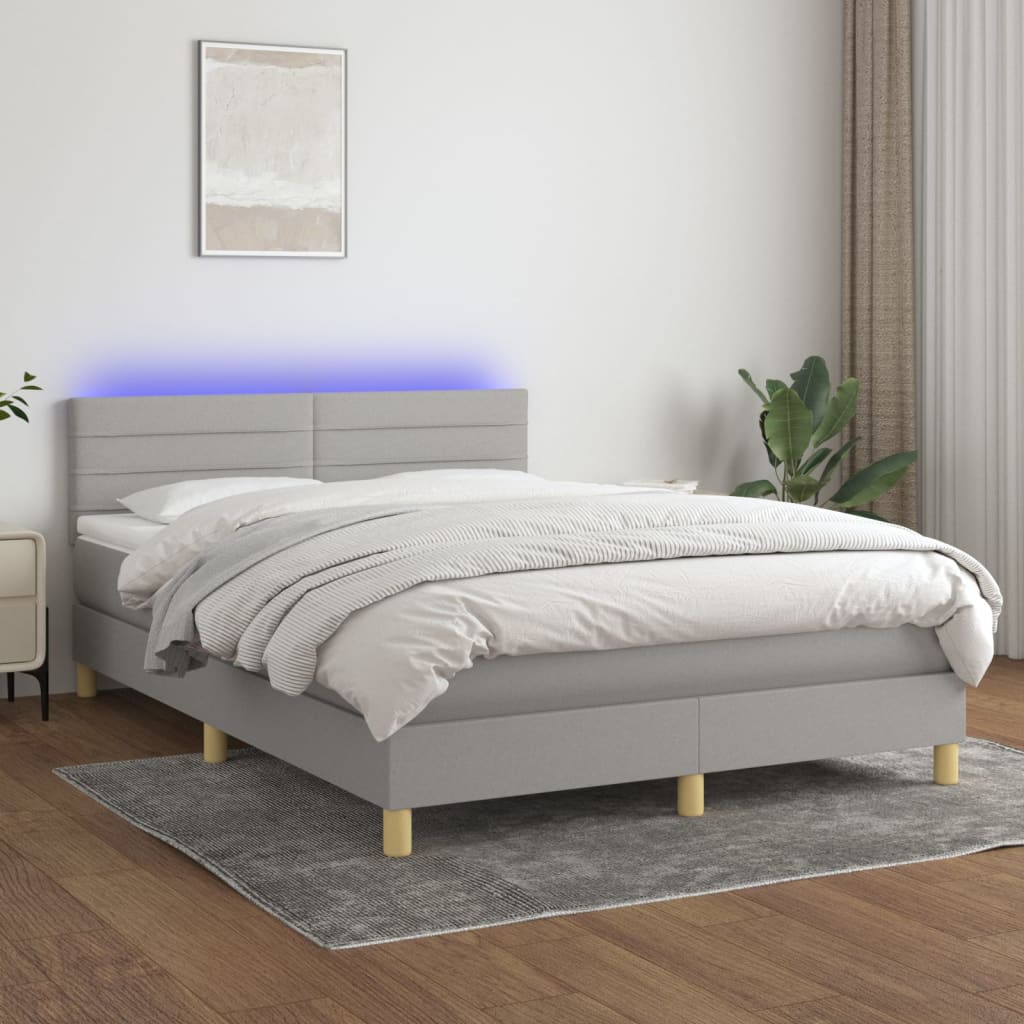 JUNG Vida Boxspringbett mit Matratze & LED Hellgrau 140x190 cm Stoff