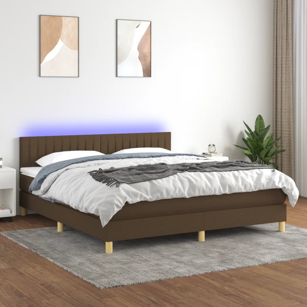 JUNG Vida Boxspringbett mit Matratze & LED Dunkelbraun 160x200 cm Stoff