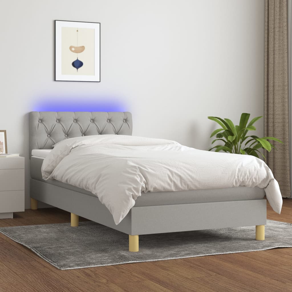 JUNG Vida Boxspringbett mit Matratze & LED Hellgrau 80x200 cm Stoff
