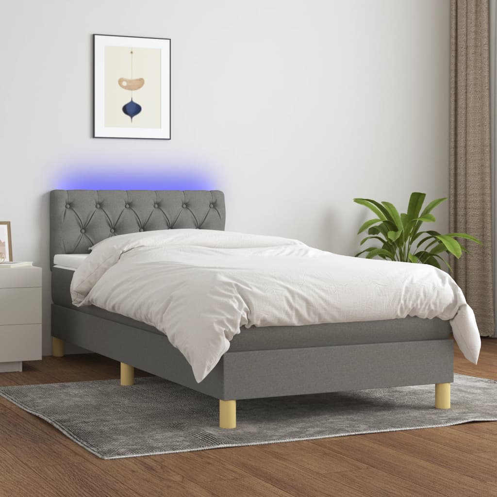 JUNG Vida Boxspringbett mit Matratze & LED Dunkelgrau 80x200 cm Stoff