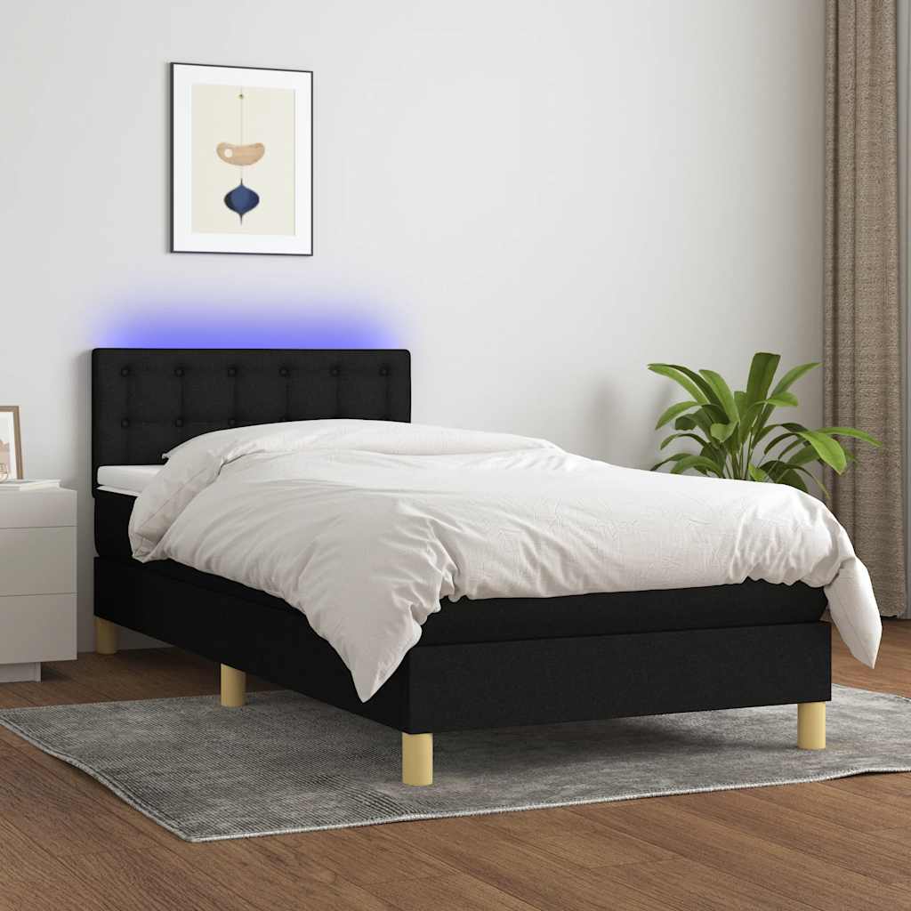 JUNG Vida Boxspringbett mit Matratze & LED Schwarz 100x200 cm Stoff