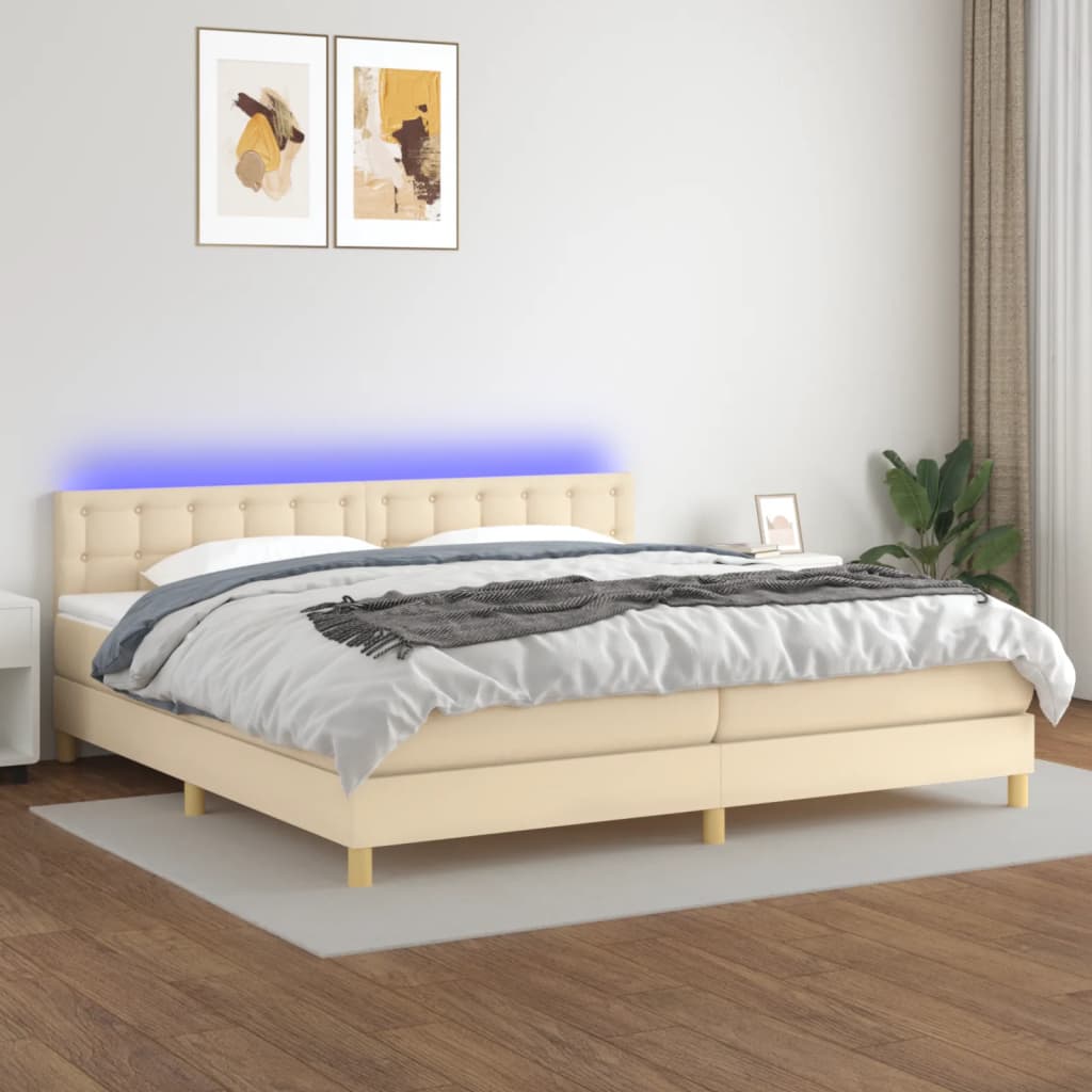 JUNG Vida Boxspringbett mit Matratze & LED Creme 200x200 cm Stoff