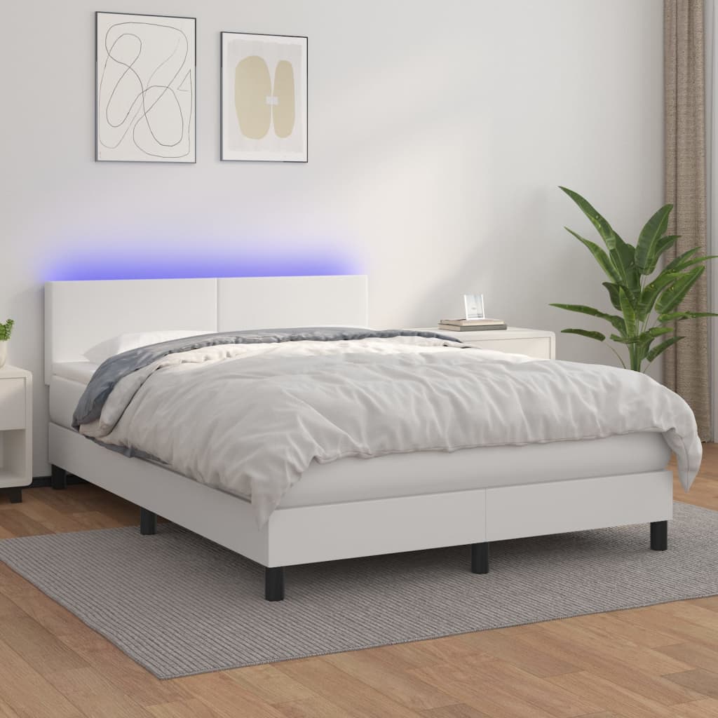 JUNG Vida Boxspringbett mit Matratze & LED Weiß 140x190 cm Kunstleder