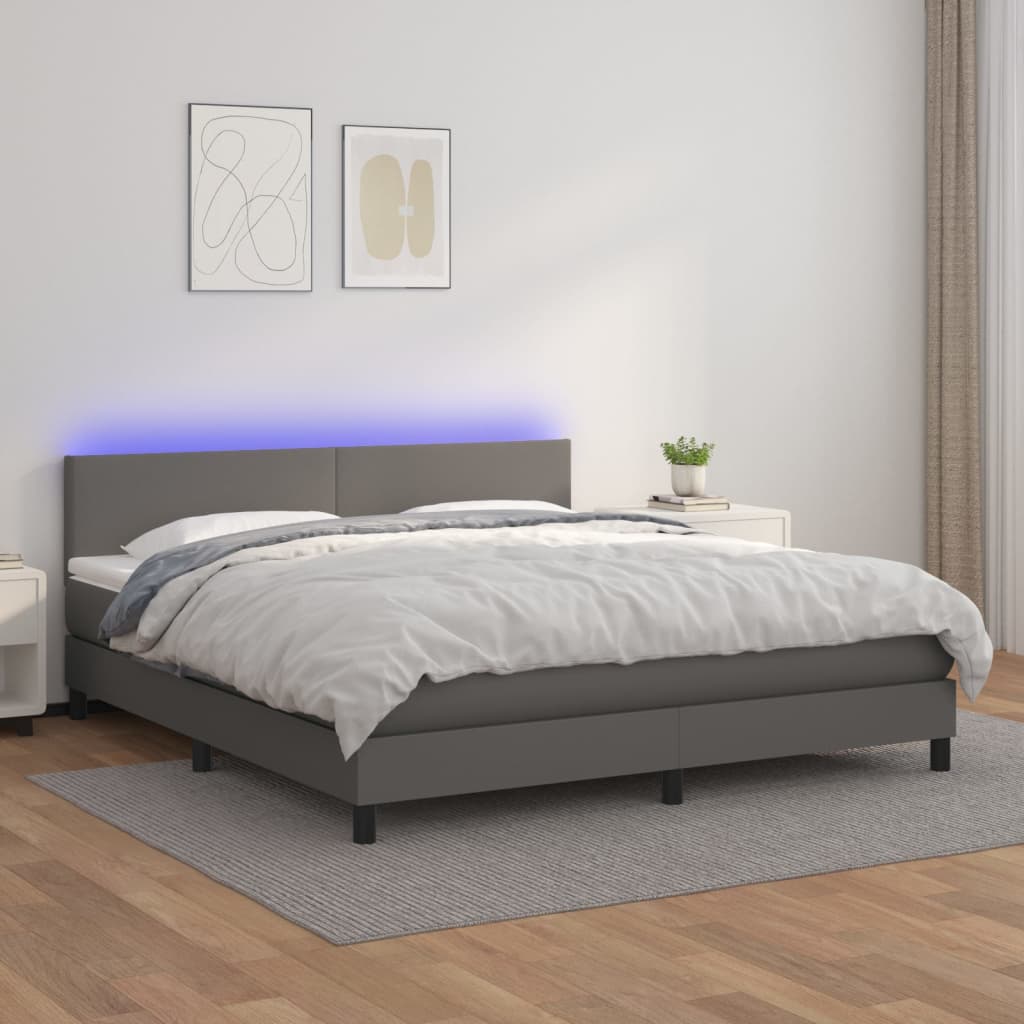 JUNG Vida Boxspringbett mit Matratze & LED Grau 180x200 cm Kunstleder