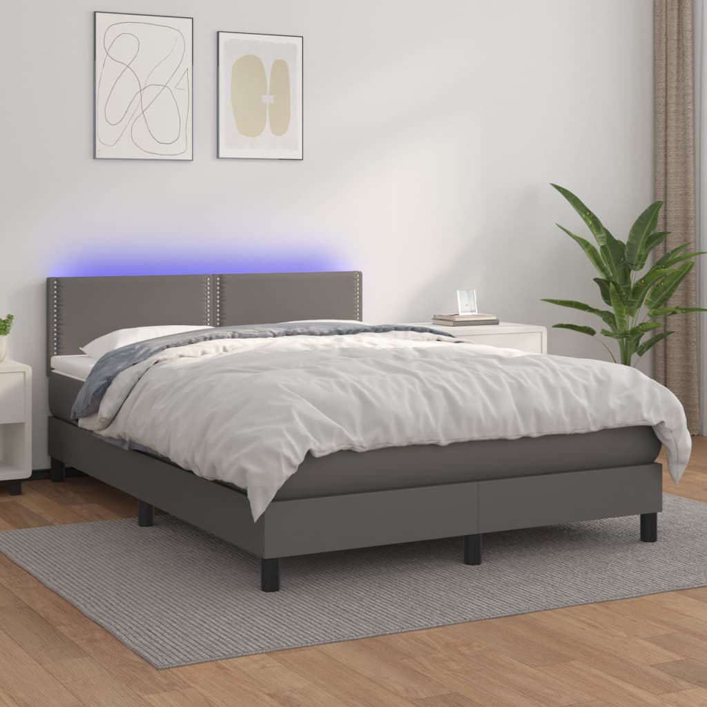 JUNG Vida Boxspringbett mit Matratze & LED Grau 140x190 cm Kunstleder
