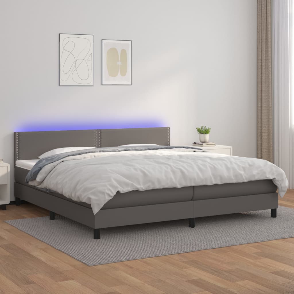 JUNG Vida Boxspringbett mit Matratze & LED Grau 200x200 cm Kunstleder