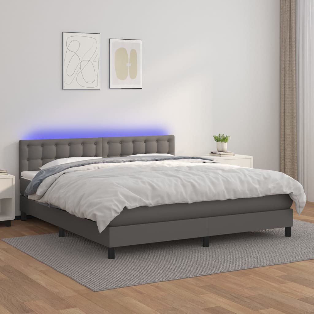 JUNG Vida Boxspringbett mit Matratze & LED Grau 160x200 cm Kunstleder