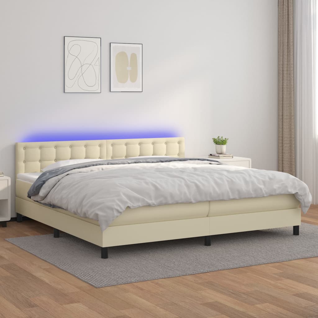 JUNG Vida Boxspringbett mit Matratze & LED Creme 200x200 cm Kunstleder