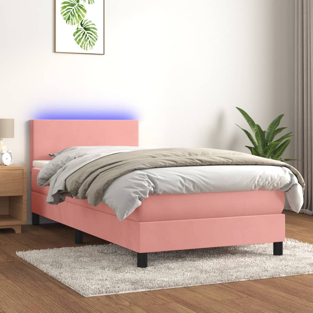 JUNG Vida Boxspringbett mit Matratze & LED Rosa 90x200 cm Samt
