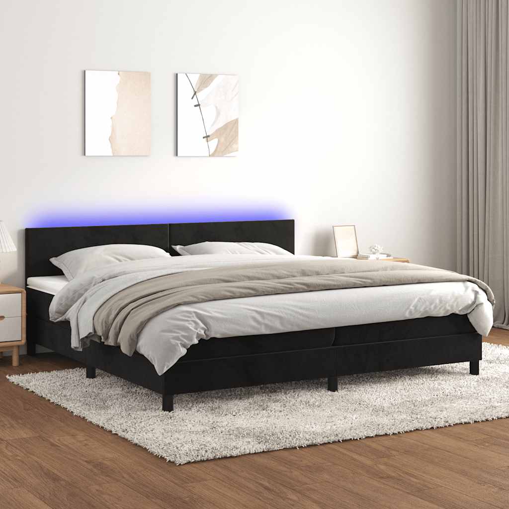 JUNG Vida Boxspringbett mit Matratze & LED Schwarz 200x200 cm Samt