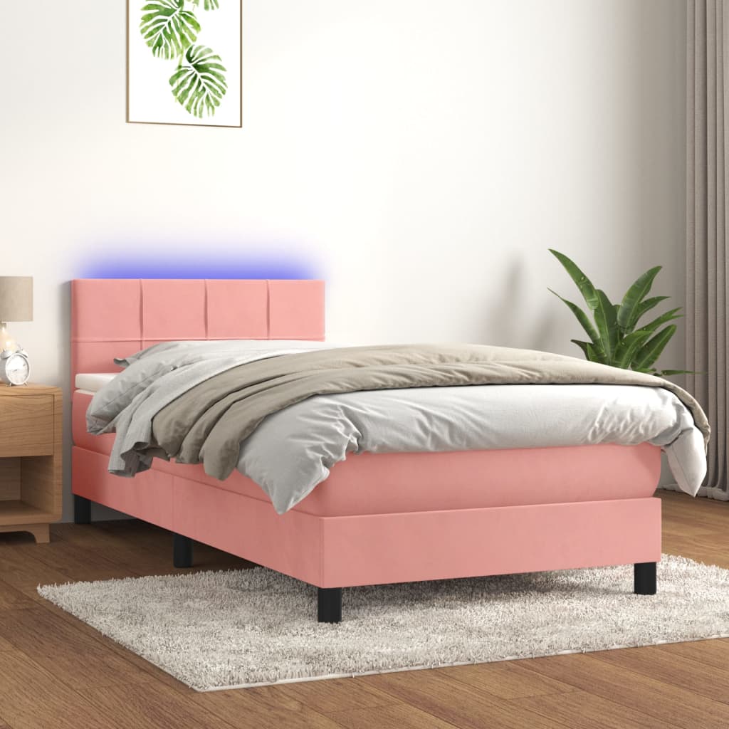 JUNG Vida Boxspringbett mit Matratze & LED Rosa 80x200 cm Samt