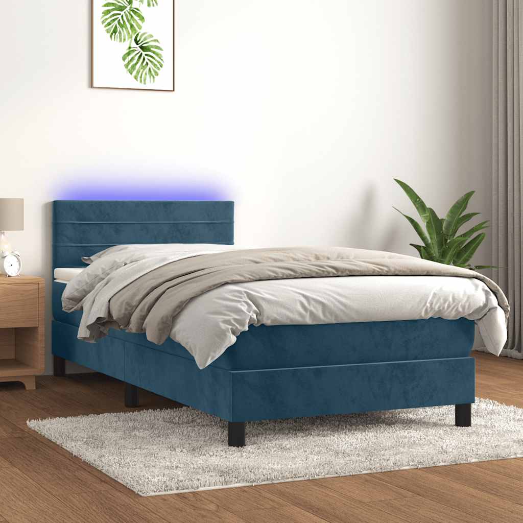 JUNG Vida Boxspringbett mit Matratze & LED Dunkelblau 90x190 cm Samt