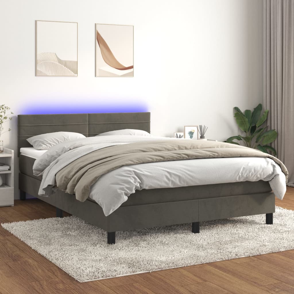 JUNG Vida Boxspringbett mit Matratze & LED Dunkelgrau 140x200 cm Samt