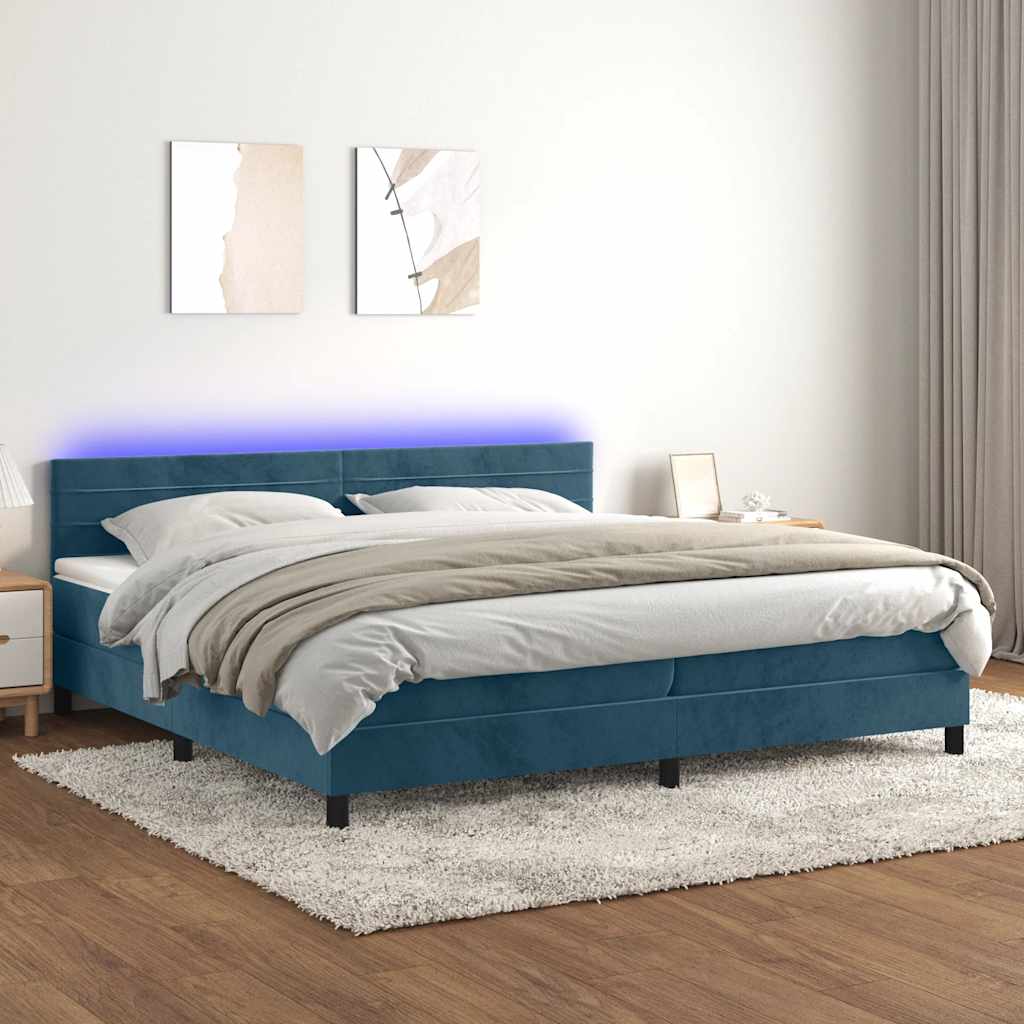 JUNG Vida Boxspringbett mit Matratze & LED Dunkelblau 200x200 cm Samt