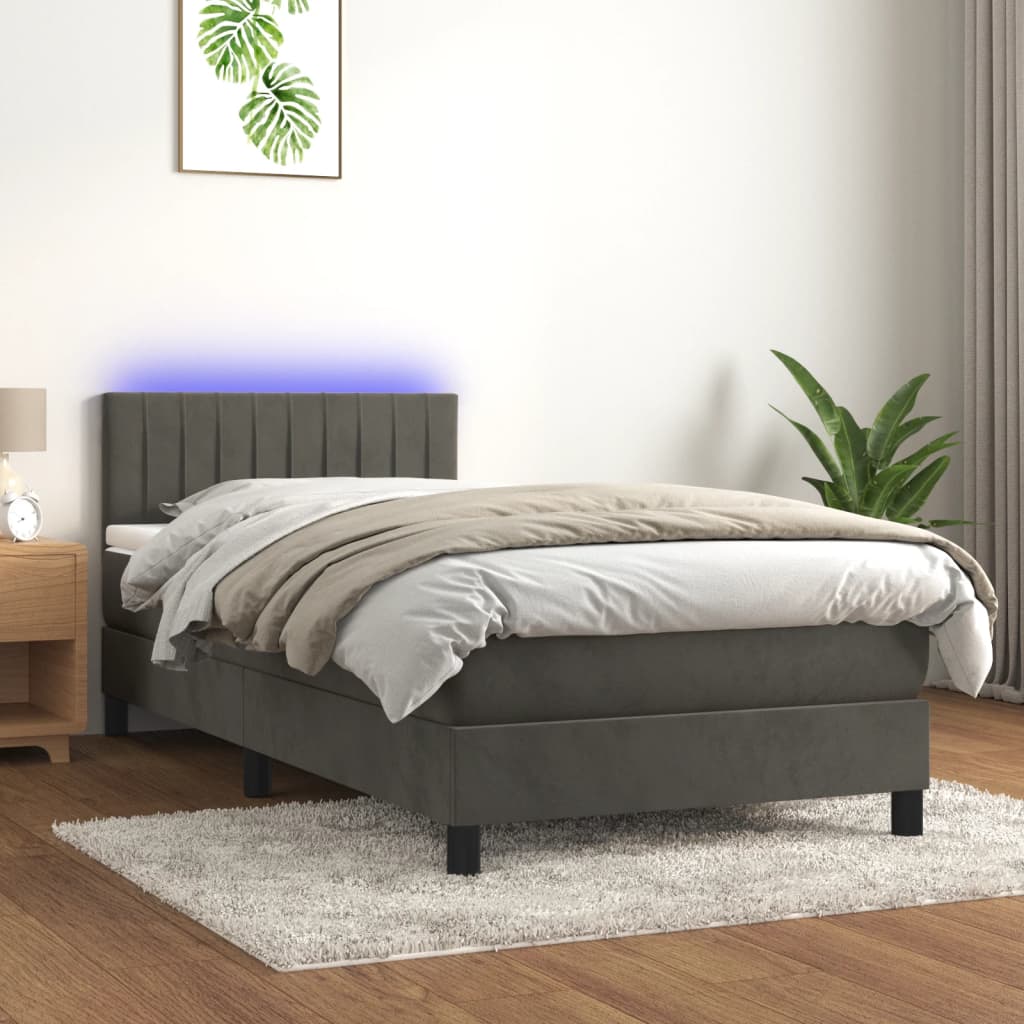 JUNG Vida Boxspringbett mit Matratze & LED Dunkelgrau 90x190 cm Samt