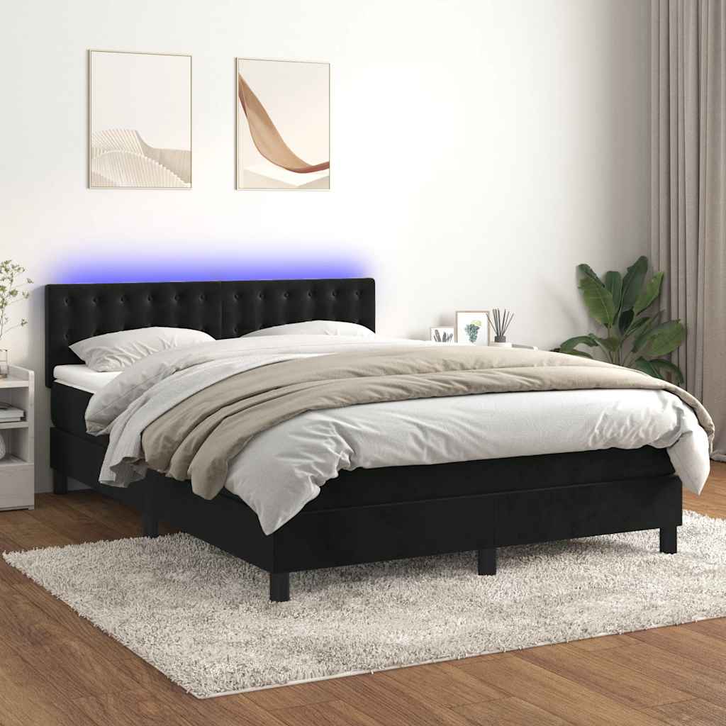 JUNG Vida Boxspringbett mit Matratze & LED Schwarz 140x200 cm Samt