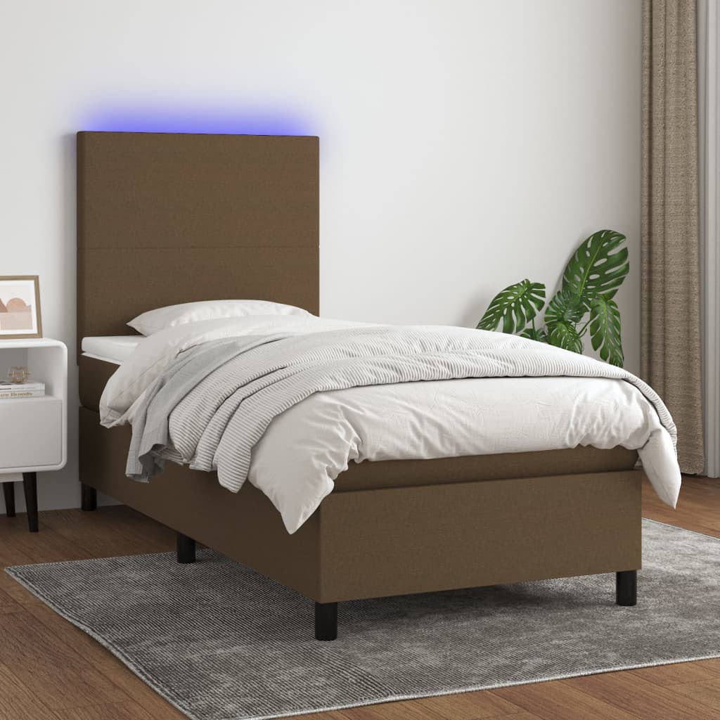 JUNG Vida Boxspringbett mit Matratze & LED Dunkelbraun 90x200 cm Stoff