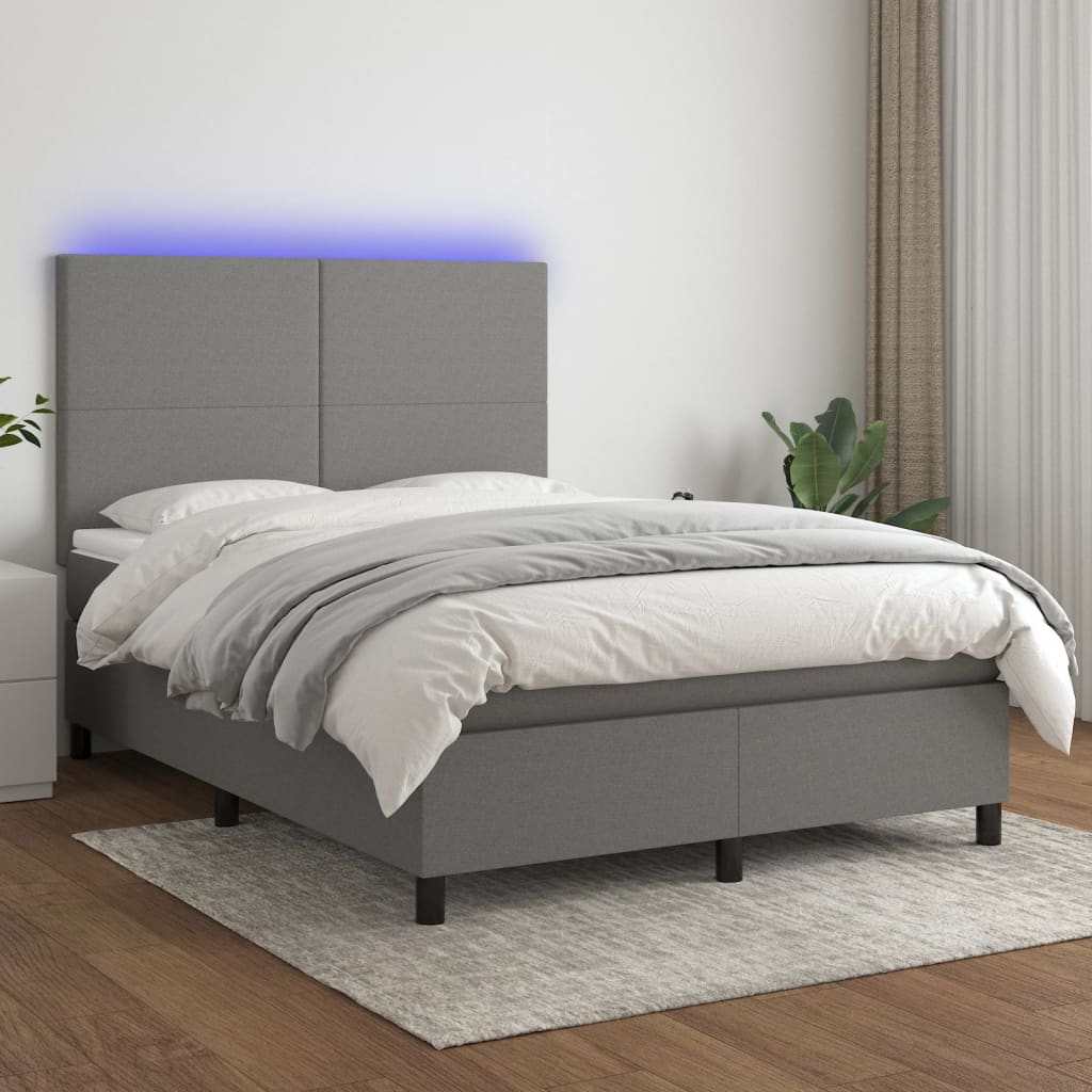 JUNG Vida Boxspringbett mit Matratze & LED Dunkelgrau 140x190 cm Stoff