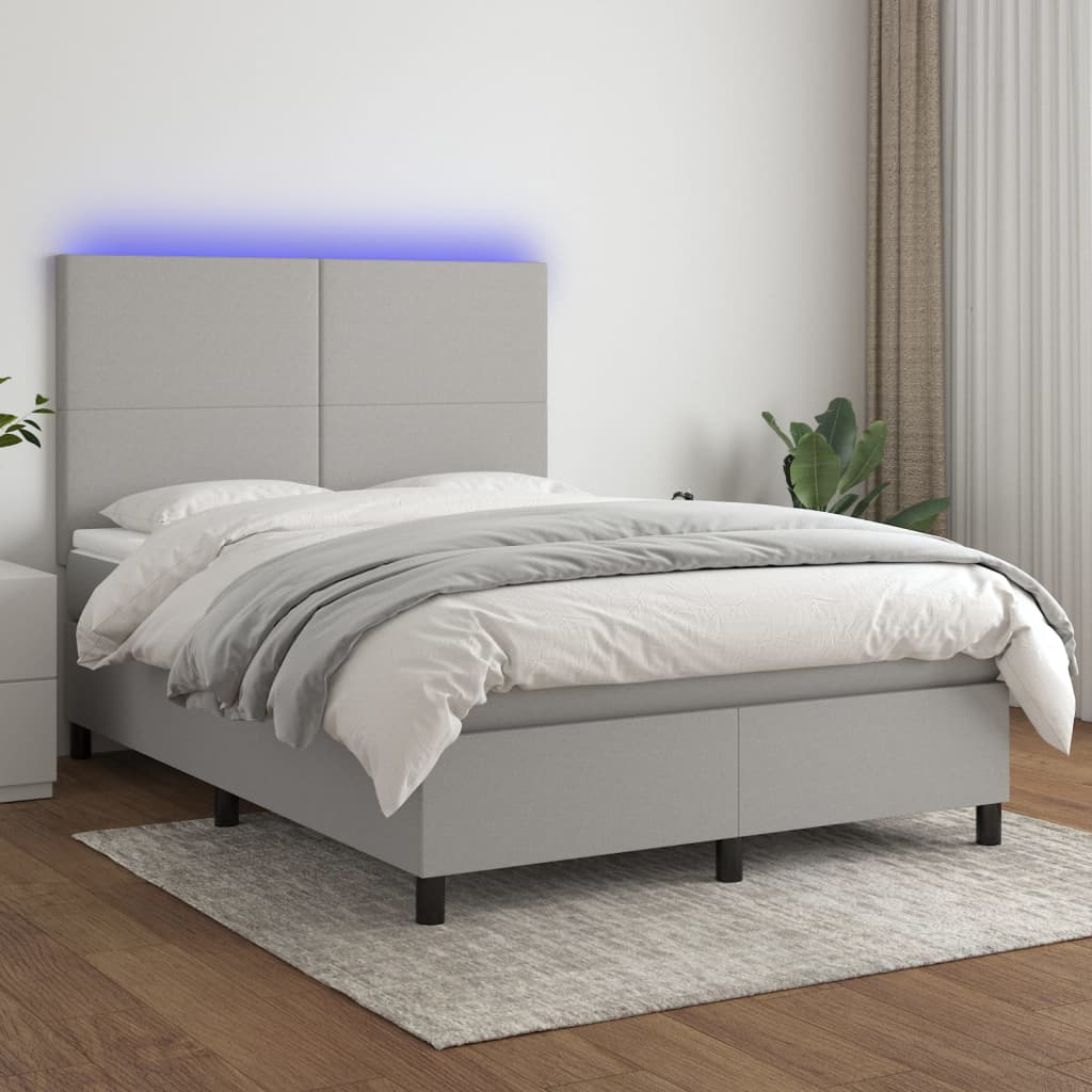 JUNG Vida Boxspringbett mit Matratze & LED Hellgrau 140x200 cm Stoff