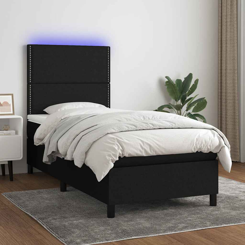 JUNG Vida Boxspringbett mit Matratze & LED Schwarz 100x200 cm Stoff