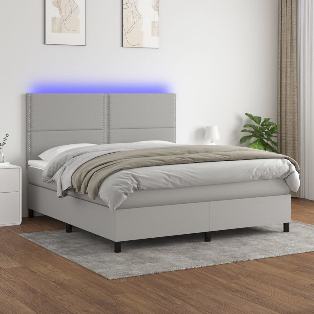 JUNG Vida Boxspringbett mit Matratze & LED Hellgrau 180x200 cm Stoff