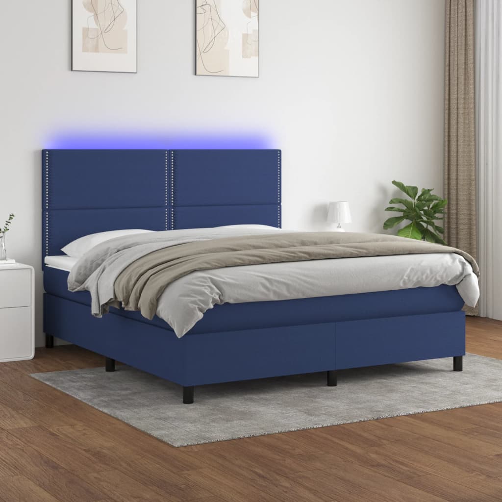 JUNG Vida Boxspringbett mit Matratze & LED Blau 180x200 cm Stoff