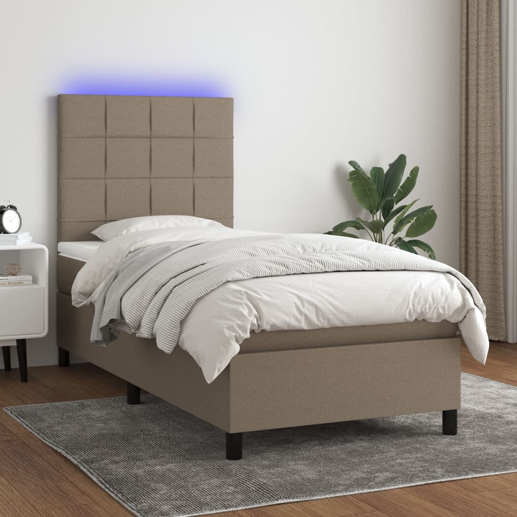 JUNG Vida Boxspringbett mit Matratze & LED Taupe 100x200 cm Stoff