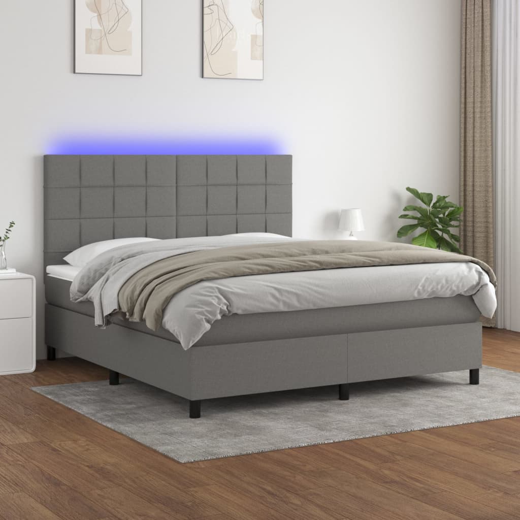 JUNG Vida Boxspringbett mit Matratze & LED Dunkelgrau 160x200 cm Stoff
